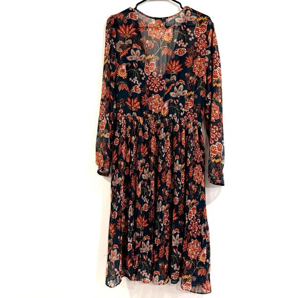 Anthropologie Maeve Apulia Pleated Floral Paisley Print Midi Dress Size L - Picture 2 of 6